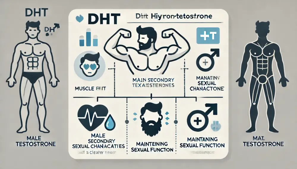 DHT 주요 역할 남성의 2차 성징 발달, 성적기능 유지